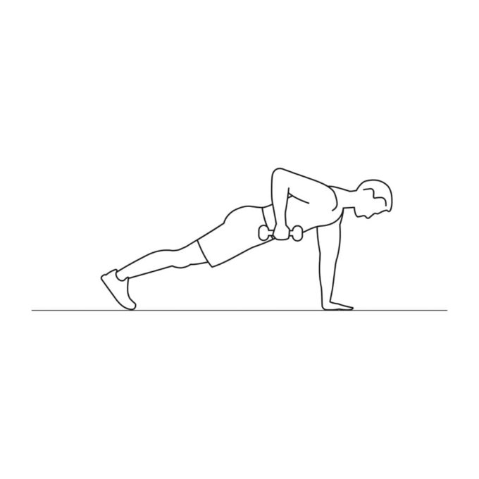 Fitness vector illustration showing dumbbell plank row exercise