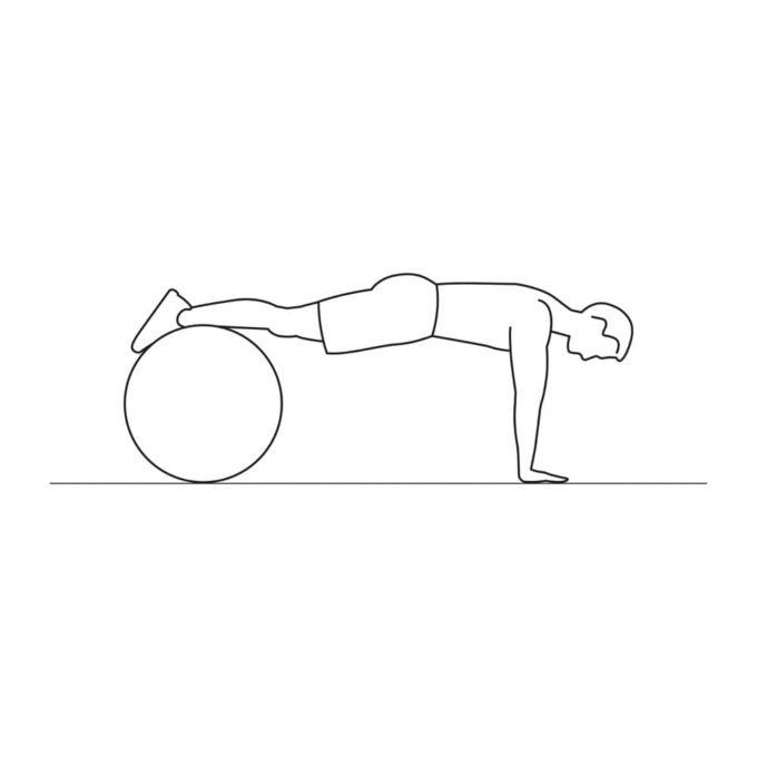 Fitness vector illustration showing swiss ball knee tuck exercise